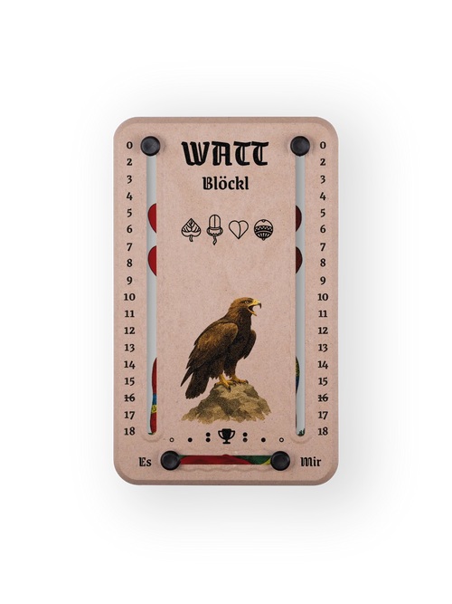 Wattblöckl bis 18 Punkte in Holzoptik und schwarzen Pins - mit Adler Motiv auf transparenten Hintergrund.