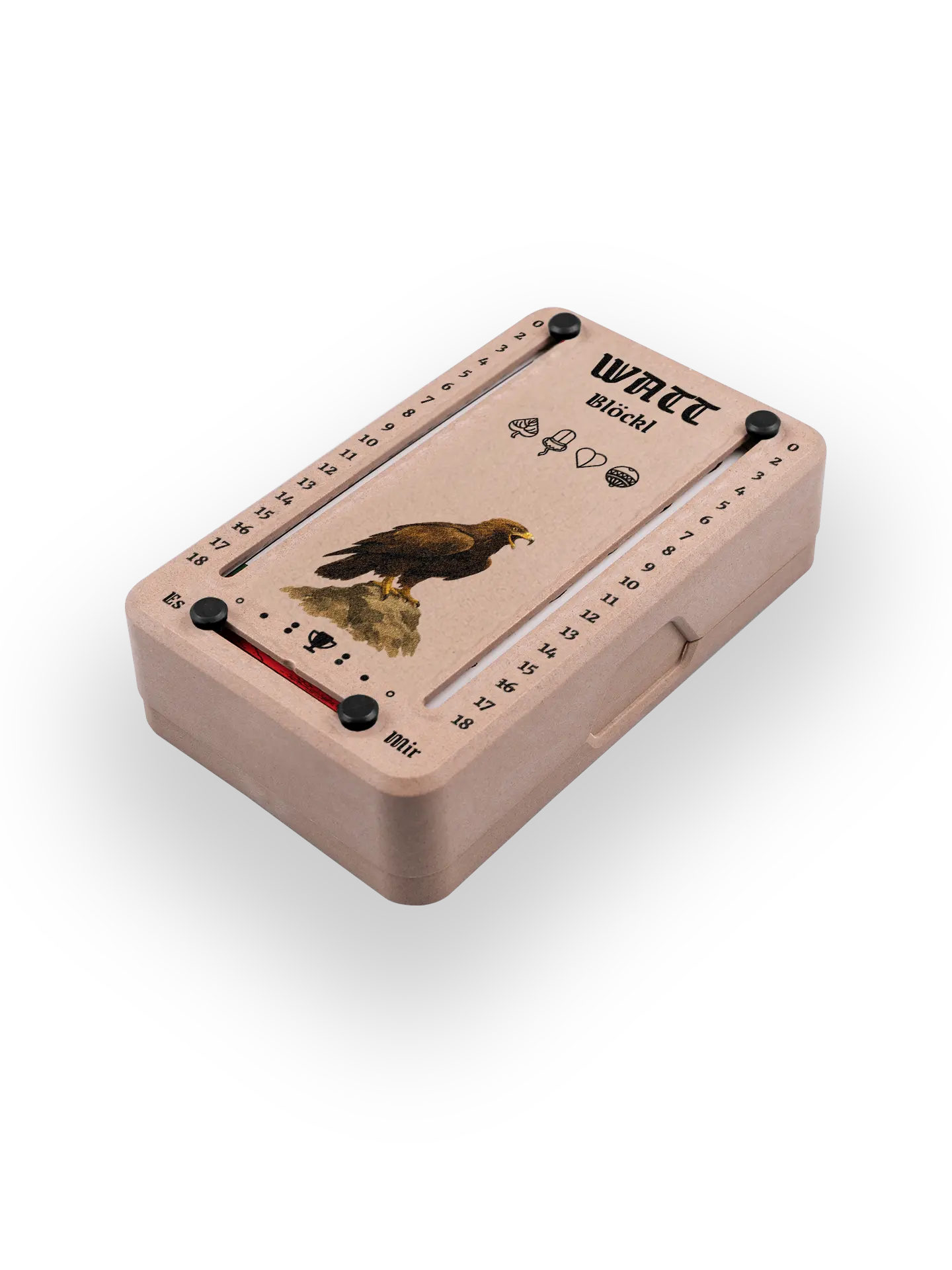 Wattblöckl bis 18 Punkte in Holzoptik und schwarzen Pins - mit Adler Motiv auf transparenten Hintergrund.