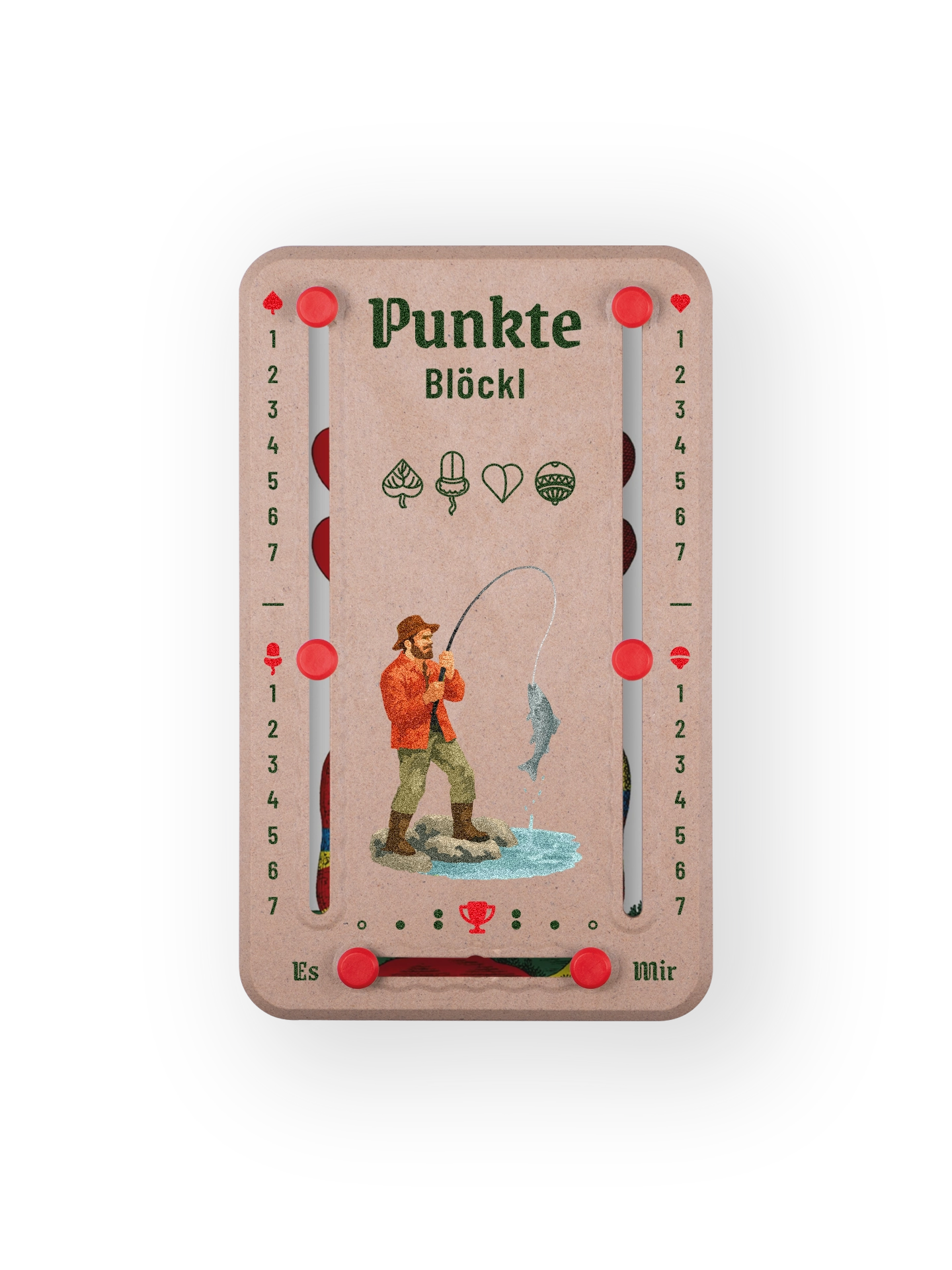 Punkteblöckl bis jeweils 7 Punkte in Holzoptik  und roten Pins - mit Angel Motiv auf transparenten Hintergrund. 