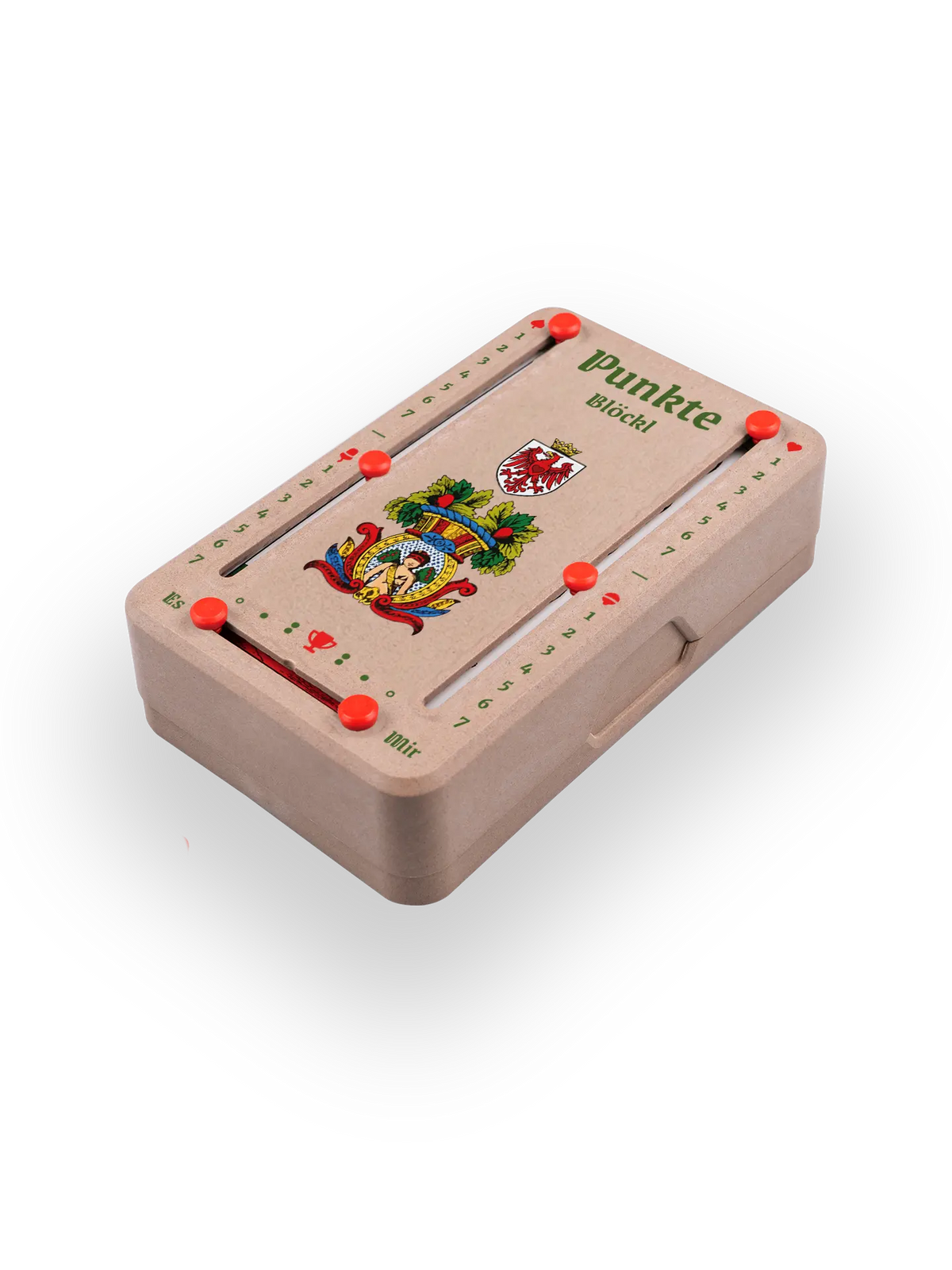 Punkteblöckl (perspektivisch fotografiert) in Holzoptik mit Motiv HerzAss.