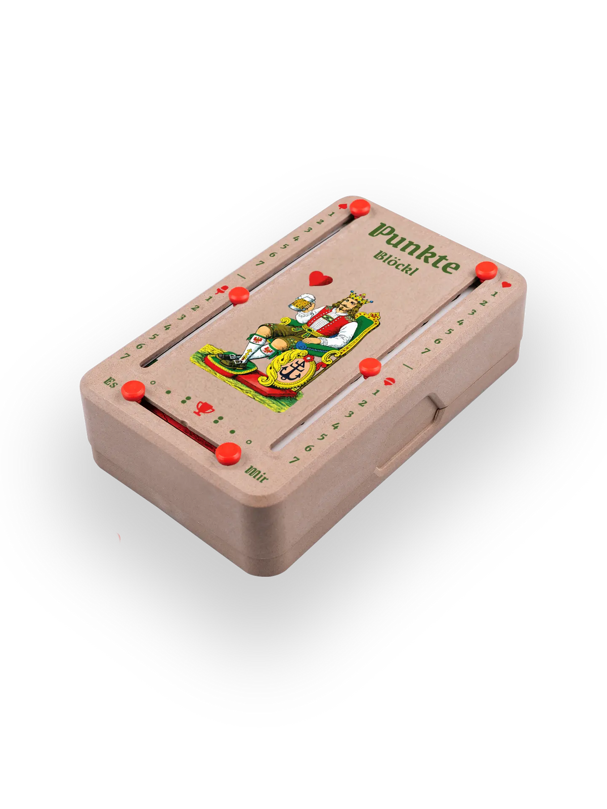 Punkteblöckl (perspektivisch fotografiert) in Holzoptik mit Motiv HerzKoenig.