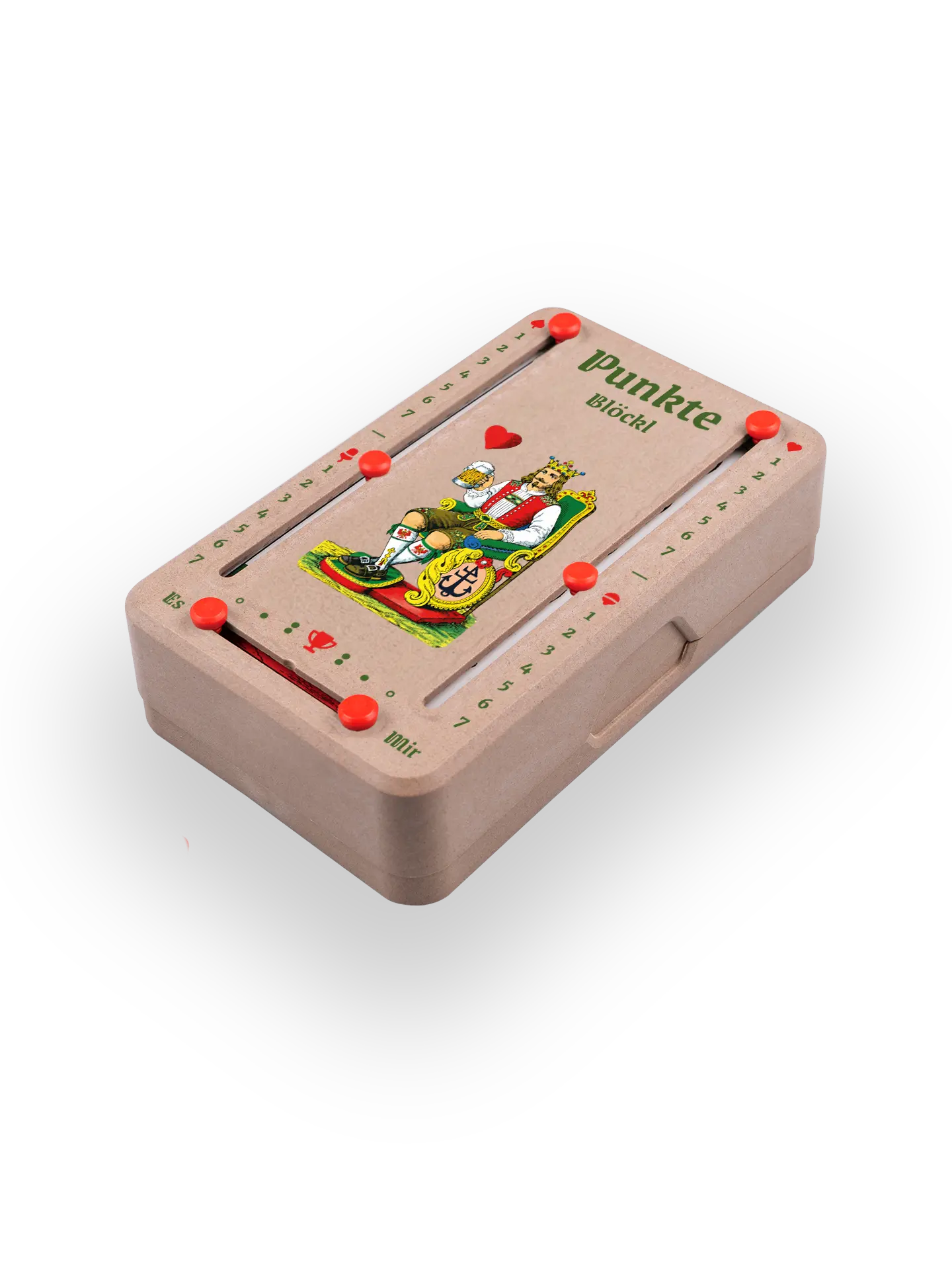Punkteblöckl (perspektivisch fotografiert) in Holzoptik mit Motiv HerzKoenig.