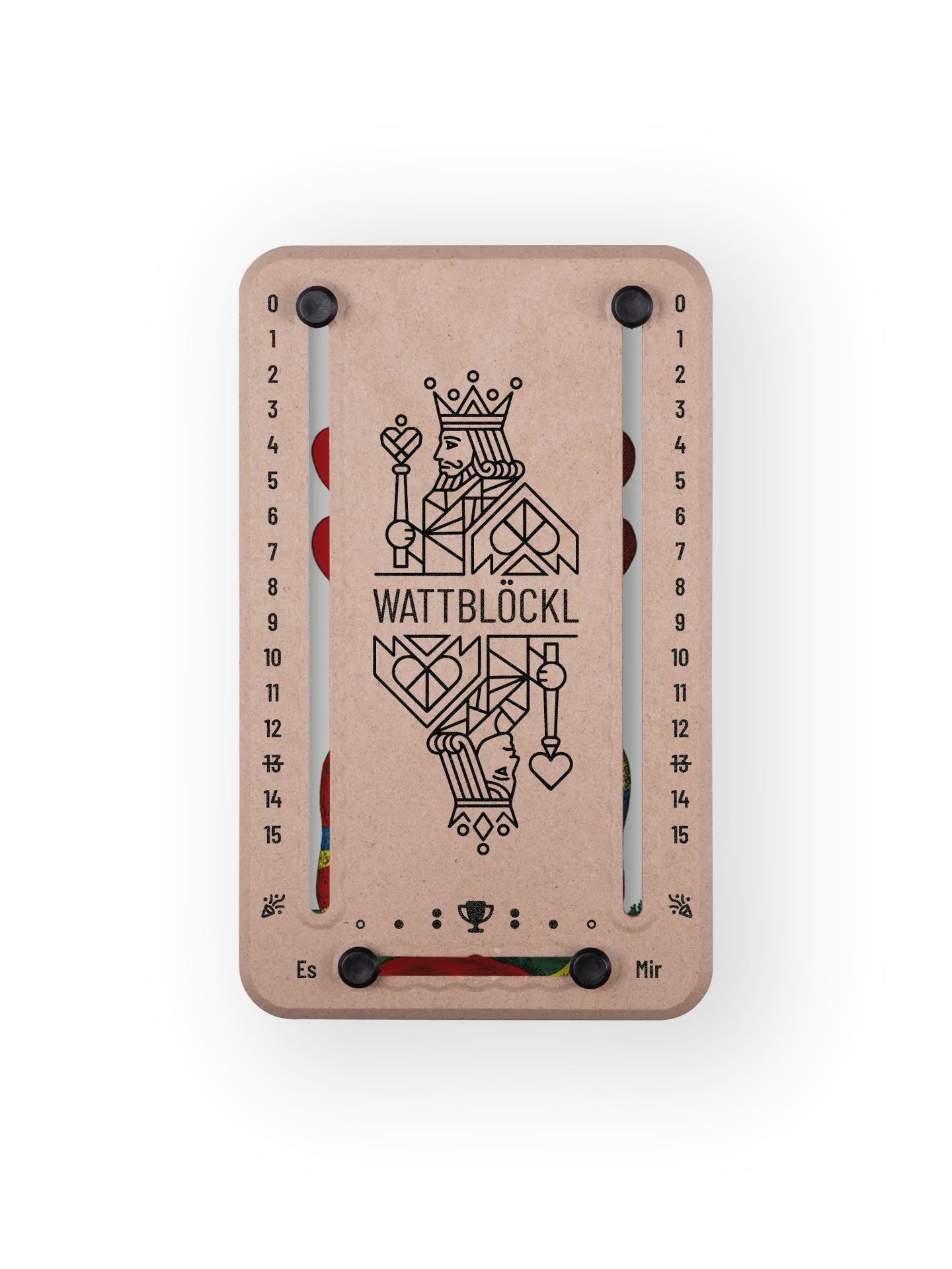 Wattblöckl bis 15 Punkte in Holzoptik und schwarzen Pins - mit KoenigKoenigin Motiv auf transparenten Hintergrund.