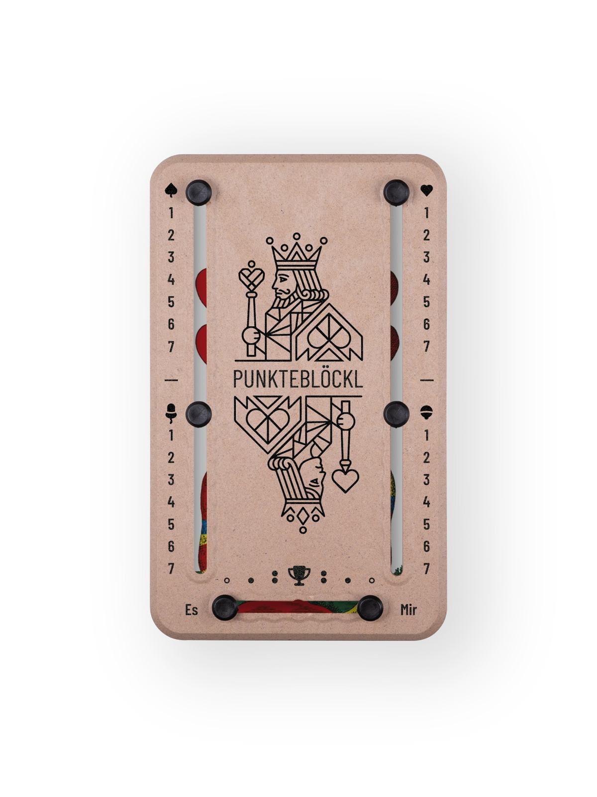 Punkteblöckl bis jeweils 7 Punkte in Holzoptik und schwarzen Pins - mit KoenigKoenigin Motiv auf transparenten Hintergrund.